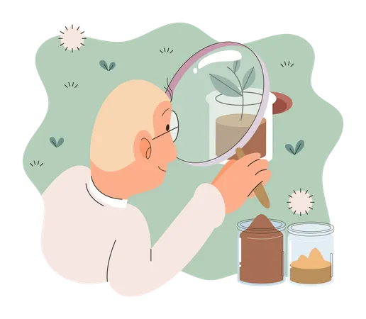 Scientist studying plant spices Illustration