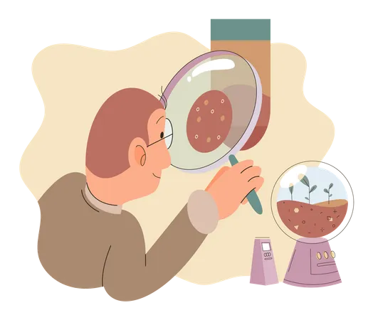 Scientist studying soil nutrients  Illustration