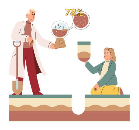 Scientist studying soil water level  Illustration