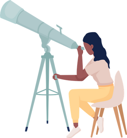 Scientist studying stars with telescope Illustration