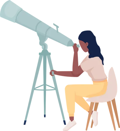 Scientist Studying Stars With Telescope Semi Flat Color Vector Character Editable Figure Full Body Person On White Astronomy Simple Cartoon Style Illustration For Web Graphic Design And Animation Illustration