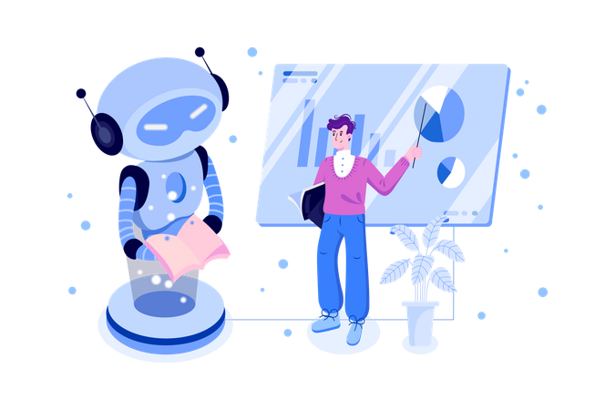 Scientist teaching robot to business work  Illustration