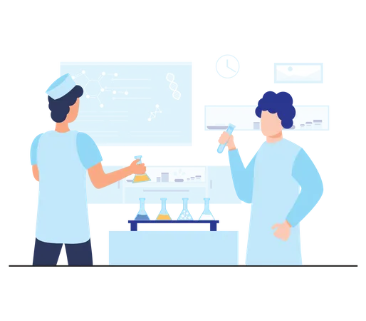 Scientist Team Experiment in Laboratory  Illustration