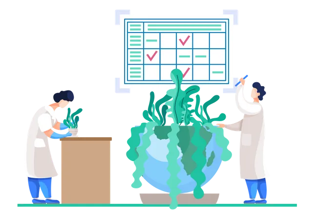 Scientist team experiments on plants  Illustration