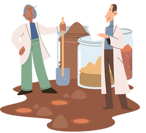 Scientist team measuring ground levels status  Illustration