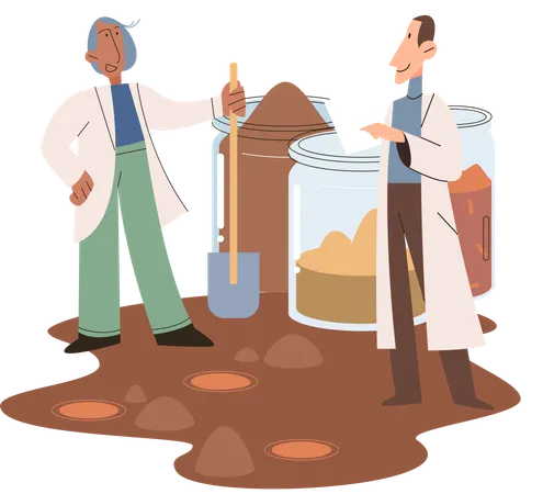 Scientist team measuring ground levels status  Illustration