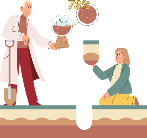 Scientist team measuring ground soil  Illustration