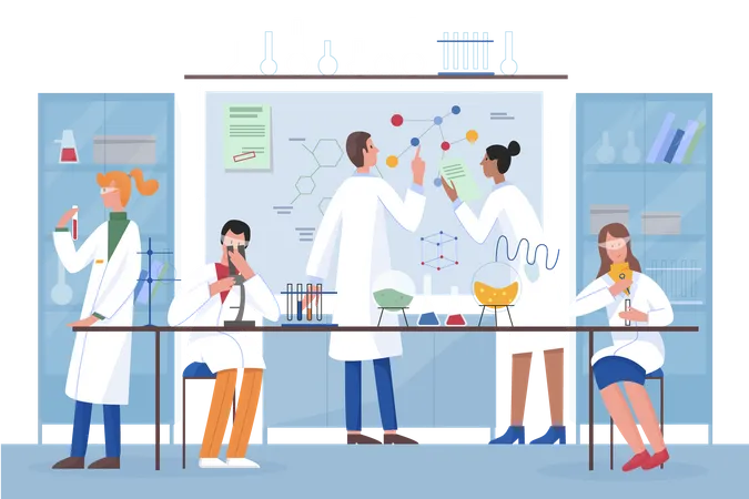 Scientist team research together  Illustration