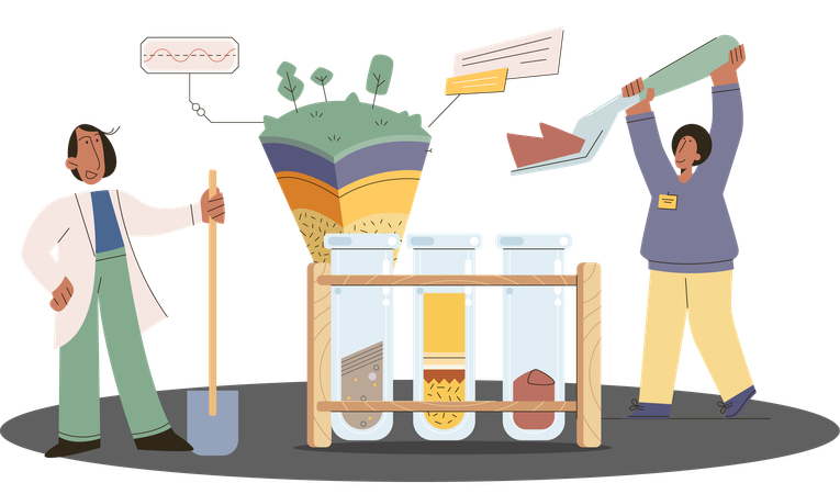 Scientist Team researching ground levels status  Illustration