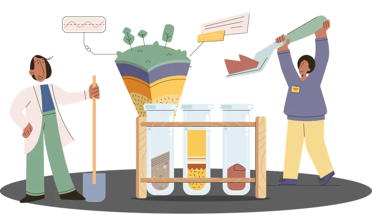 Scientist Team researching ground levels status  Illustration