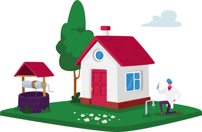 Scientist Testing Groundwater quality  Illustration
