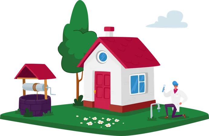Scientist Testing Groundwater quality  Illustration