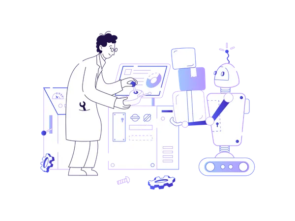 Scientist testing robot  Illustration