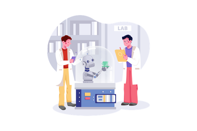 Scientist testing robot  Illustration