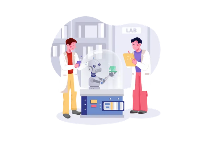 Scientist testing robot  Illustration