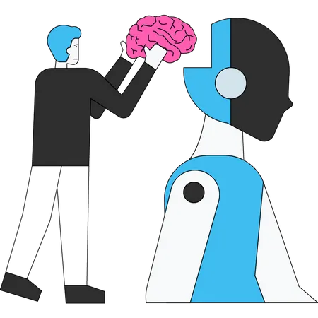 Scientist transplanting brain into robot  Illustration