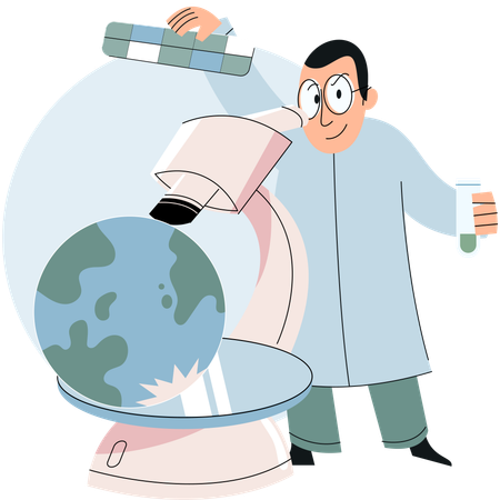 Scientist using lab microscope to identify environmental problems  Illustration