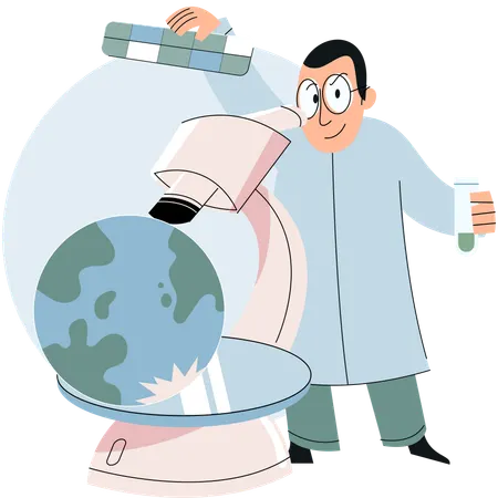 Scientist using lab microscope to identify environmental problems  Illustration