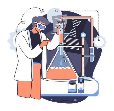 Scientist with flasks Illustration