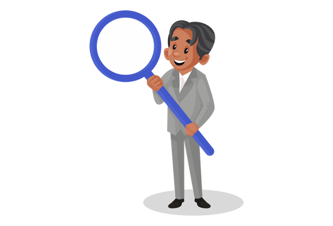 Scientist with magnifying glass in hands Illustration