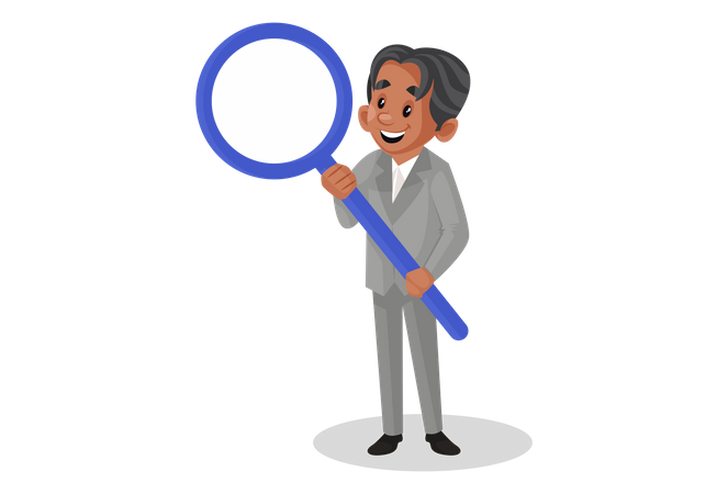 Scientist with magnifying glass in hands  Illustration