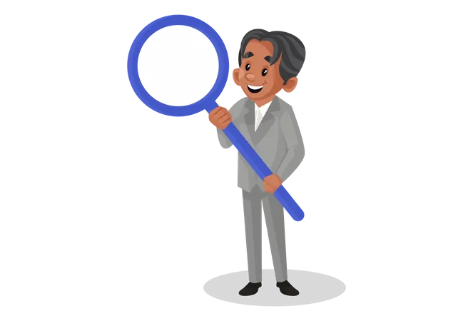 Scientist with magnifying glass in hands  Illustration