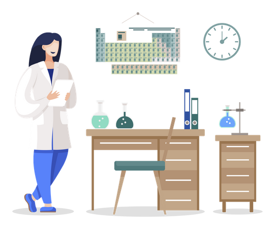 Scientist Woman in Laboratory, Chemist in Lab  일러스트레이션