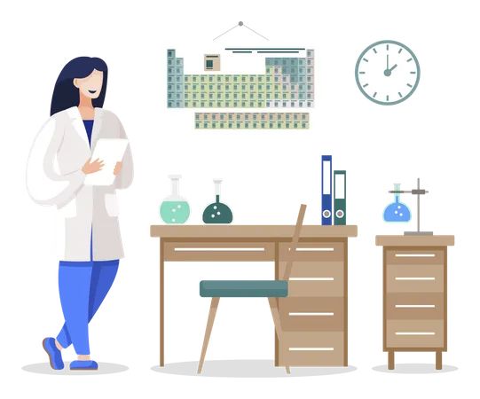 Scientist Woman in Laboratory, Chemist in Lab  Illustration