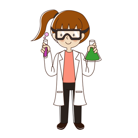 Scientist woman with glasses and chemicals beaker  Illustration