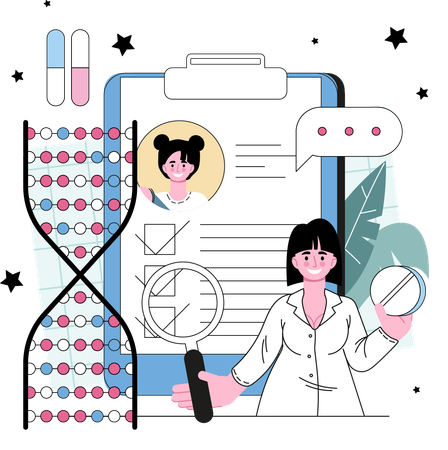 Scientist work with DNA molecule structure  Illustration