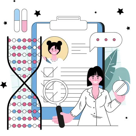 Scientist work with DNA molecule structure  Illustration