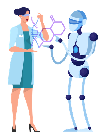 Scientist work with robot in science technology  Illustration