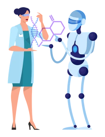 Scientist work with robot in science technology  Illustration