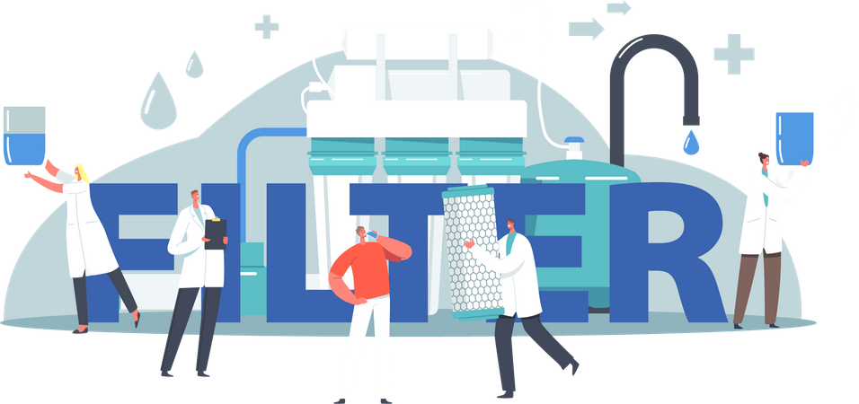 Scientist working at a RO water purification industry Illustration