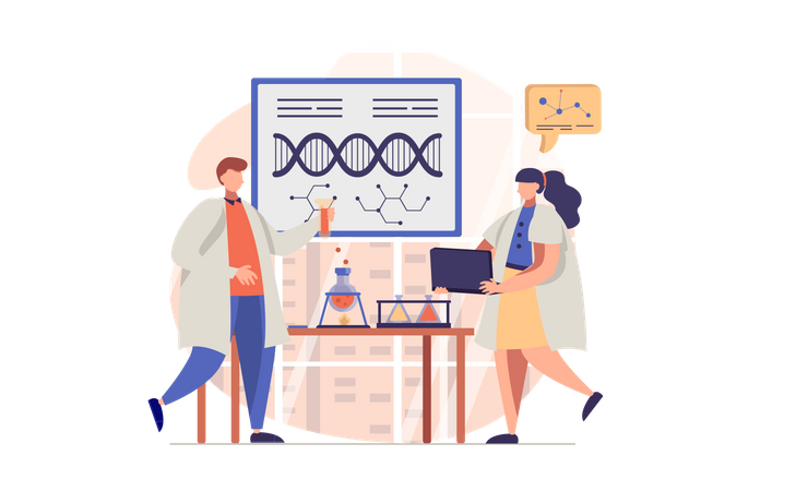 Scientist working at genetics laboratory  Illustration