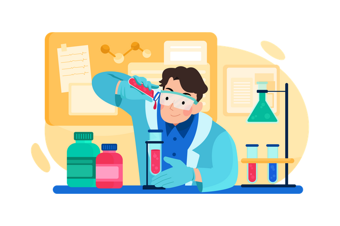 Scientist working in laboratory Illustration