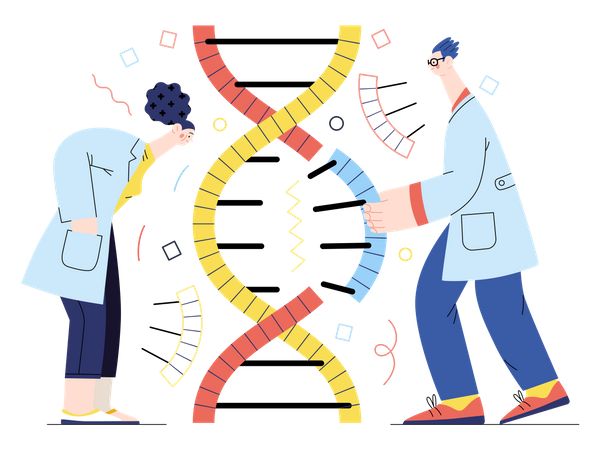 Scientist working on DNA research Illustration