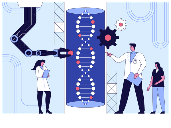 DNA構造を研究する科学者  イラスト