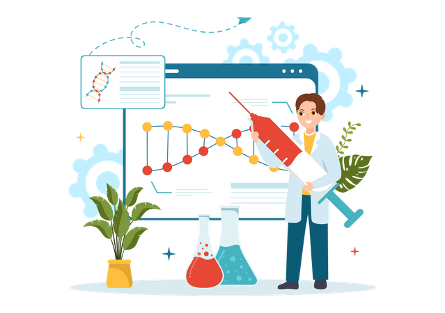 Scientist working on genetical research  Illustration