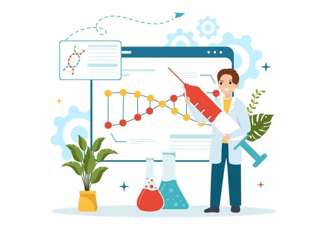 Scientist working on genetical research  Illustration