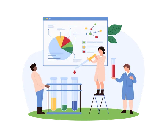 実験室分析に携わる科学者  イラスト