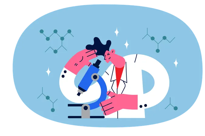 Scientist working on microscopic study  Illustration