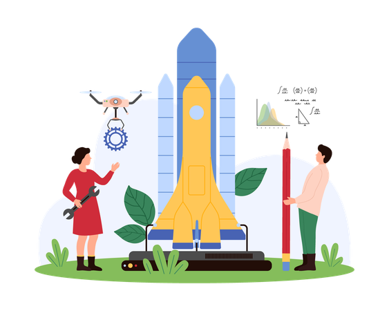 Scientist working on rocket launch Illustration