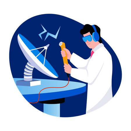 Scientist working on satellite testing  Illustration