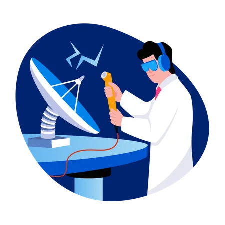 Scientist working on satellite testing  Illustration