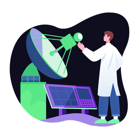 Scientist working on space communication  Illustration