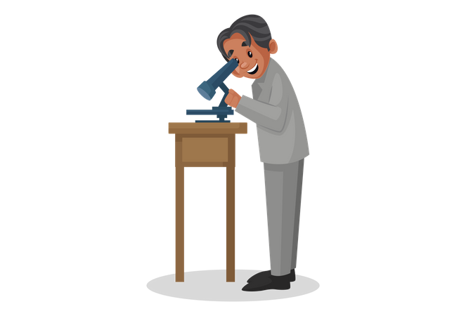 Scientist working with microscope in laboratory Illustration