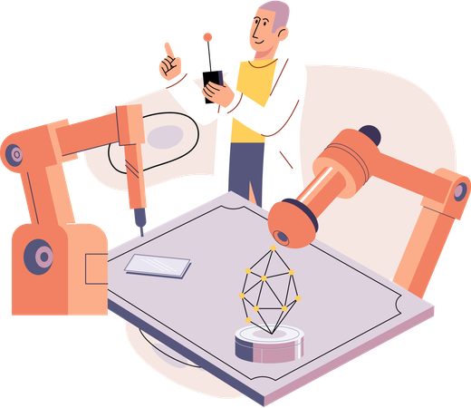 Scientist working with smart robot  Illustration