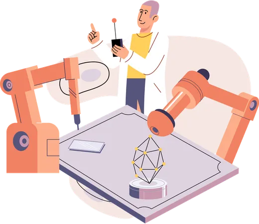 Scientist working with smart robot  Illustration