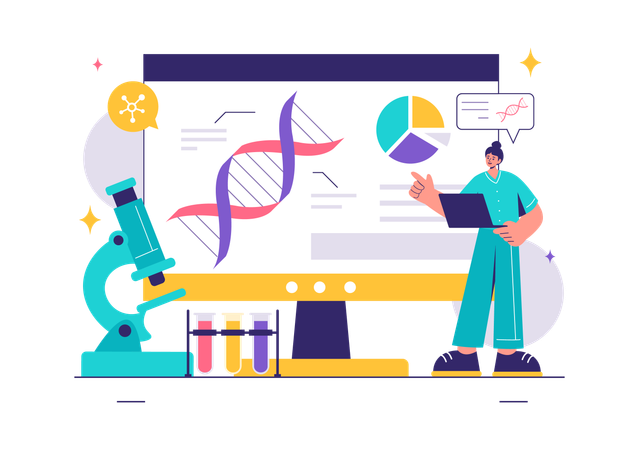 Scientist works on DNA analysis  Illustration